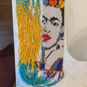 Frida kahlo hand beaded necklace art